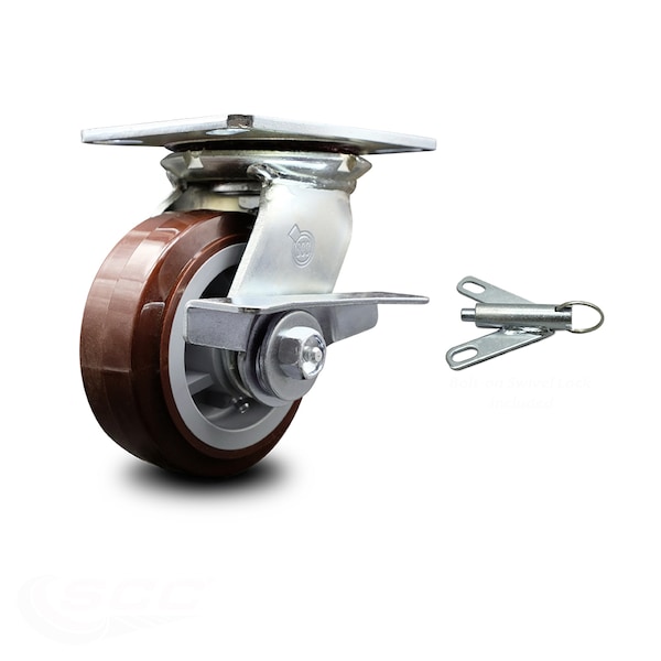 5 Inch Polyurethane Caster with Ball Bearing and Brake/Swivel Lock SCC